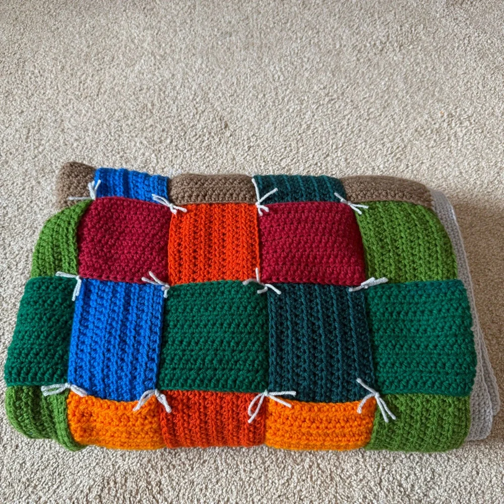 Handmade Crochet‎ Basket Weave Throw Blanket Quilt Warm Color Colorful 42x52
